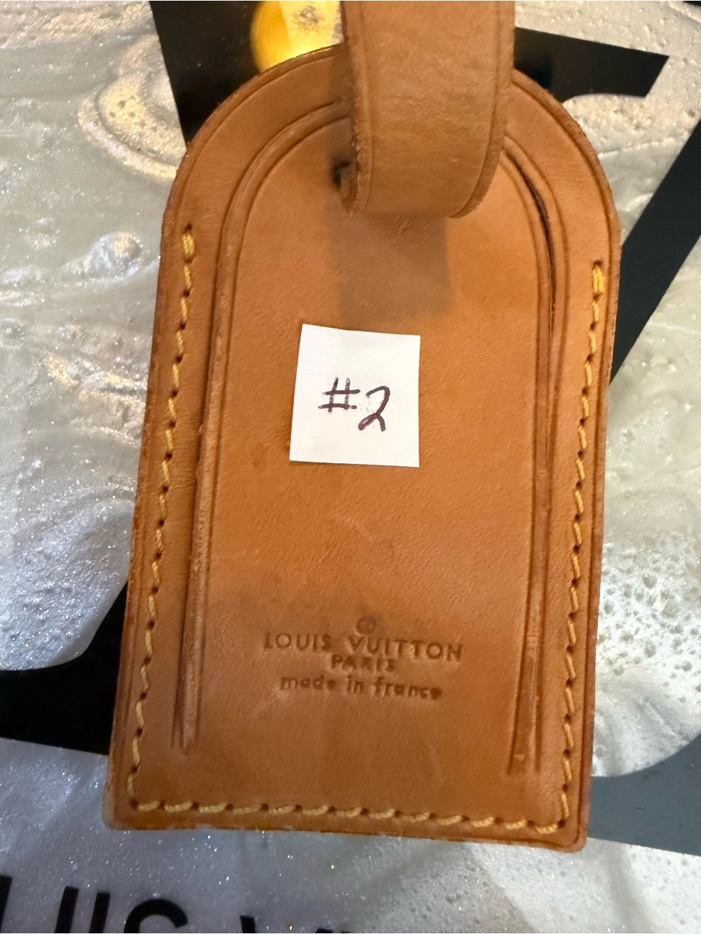 Louis Vuitton Brown Leather Luggage Tag with Embossed Logo